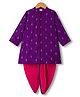 Babyhug Chanderi Woven Full Sleeves Kurta Pajama Set With Floral Embriodery - Purple