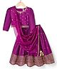 Babyhug Woven Three Fourth Sleeves Choli Lehenga & Dupatta Set With Floral Embroidery - Wine