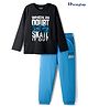 Honeyhap 100% Cotton Full Sleeves Text Printed Night Suit With Bio Finish - Black Beauty & Brilliant Blue