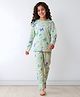 Anthrilo 100% Organic Cotton Knit Full Sleeves Butterfly Printed Coordinating Night Suit Set - Green
