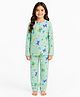 Anthrilo 100% Organic Cotton Knit Full Sleeves Butterfly Printed Coordinating Night Suit Set - Green