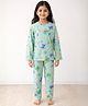 Anthrilo 100% Organic Cotton Knit Full Sleeves Butterfly Printed Coordinating Night Suit Set - Green