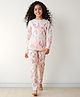 Anthrilo 100% Organic Cotton Knit Full Sleeves Unicorn Printed Coordinating Night Suit Set - Pink