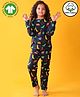 Anthrilo 100% Organic Cotton Knit Full Sleeves Dinosaur Printed Coordinating Night Suit Set - Navy Blue