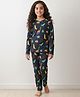Anthrilo 100% Organic Cotton Knit Full Sleeves Dinosaur Printed Coordinating Night Suit Set - Navy Blue