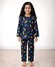 Anthrilo 100% Organic Cotton Knit Full Sleeves Dinosaur Printed Coordinating Night Suit Set - Navy Blue