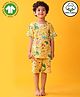 Anthrilo 100% Organic Cotton Knit Half Sleeves Dinosaur Printed Tee & Coordinating Shorts Set - Yellow