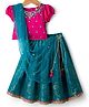 Babyhug Brocade Woven Half Puffed Sleeves Choli Lehenga & Dupatta Set with Floral Embroidery - Pink & Teal Blue