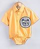 Hugsntugs Cotton Woven Half Sleeves Baby Lion Embroidered Onesie - Yellow
