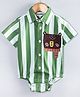 Hugsntugs Cotton Woven Half Sleeves Striped & Baby Bear Patch Embroidered Onesie - Green