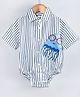 Hugsntugs Cotton Woven Half Sleeves Striped & Baby Jelly Fish Patch Embroidered Onesie - Blue