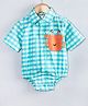 Hugsntugs Cotton Woven Half Sleeves Checked & Baby Crab Patch Embroidered Onesie - Blue