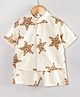 Hugsntugs Cottton Woven Half Sleeves Star Fish Printed Coordinating Mandarin Collar Shirt & Shorts Set - Off White