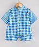 Hugsntugs Cottton Woven Half Sleeves Checked & Butterfly Printed Coordinating Mandarin Collar Shirt & Shorts Set - Blue