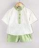 Hugsntugs Cottton Woven Half Sleeves Solid Kurta Style Shirt & Shorts Set - White