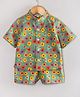 Hugsntugs Cottton Woven Half Sleeves Geometric Printed Coordinating Mandarin Collar Shirt & Shorts Set - Green