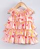 Hugsntugs Cotton Woven Sleeveless Fruits Printed Layered Dress - Pink