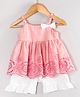 Hugsntugs Cotton Woven Sleeveless Striped & Schiffli Floral Embroidered Top With Shorts Set - Pink
