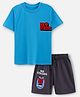 Nap Chief Pure Cotton Knit Mr Strong Featuring Half Sleeves Character Printed Coordinating Tee & Shorts Set - Blue