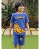 Nap Chief Cotton Half Sleeves Garfield Printed Relaxed Fit Stone Washed T-Shirt And Shorts Set - Royal Blue