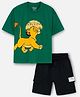 Nap Chief Pure Cotton Knit Disney The Lion King Featuring Half Sleeves Simmba Printed Coordinating Oversized Tee & Cargo Shorts Set - Dark Green