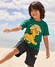 Nap Chief Cotton Knit Disney Featuring Half Sleeves Sunset Printed Oversized Tee & Cargo Shorts Set - Dark Green