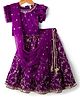 Babyhug Glass Nylon Woven Frill Sleeves Choli Lehenga & Dupatta Set with Floral Embroidery - Purple
