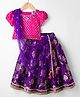 Babyhug Brocade Woven Half Puffed Sleeve Choli Lehenga & Dupatta with Floral Foil Design - Purple & Dark Pink