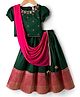 Babyhug Woven Half Puffed Sleeves Choli Lehenga & Dupatta Set with Floral Embroidery - Dark Green