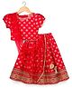 Babyhug Brocade Woven Half Sleeves Choli Lehenga & Dupatta Set With Floral Print - Red
