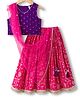 Babyhug Brocade Woven Sleeveless Choli Lehenga & Dupatta Set With Floral Print & Embroidered - Fuschia