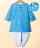 Babyhug Cotton Woven Full Sleeves Cambric Printed  Kurta Dhoti Set with Sequin Detailing - Blue