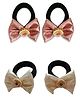 Ribbon candy Set Of 2 Kundan Stones Embellished Bow Applique Detailed Rubber Bands - White & Rose Pink
