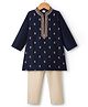 Babyhug Woven Full Sleeves Floral Embroidered Kurta with Pyjama Set - Navy Blue
