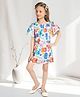 Lei-Chie Cotton Woven Half Sleeves Floral & Hearts Printed Dress - Blue