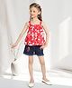 Lei-Chie Linen Woven Sleeveless Floral Printed Top & Shorts Set - Red