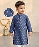 Babyhug Cotton Woven Full Sleeves Kurta with Floral Print - Blue