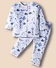 ToffyHouse 100% Cotton Knit Full Sleeves Co-Ord Night Suit with Sea Theme Print - White & Light Blue