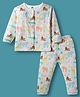 ToffyHouse Single Jersey Knit Full Sleeves Front Open Night Suit Animals Print - White