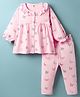 ToffyHouse 100% Cotton Knit Full Sleeves  Peter Pan Collared Night Suit with Butterfly Print - Light Pink
