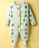 ToffyHouse 100% Cotton Knit Full Sleeves Front Open Footed Romper with Smiley Print - Light Green