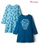 Honeyhap Premium 100% Cotton Knit Full Sleeves Nighty With Bio Finish & Butterfly Print Pack of 2 - Blue Light & Blue Quartz