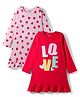 Honeyhap Premium 100% Cotton Knit Full Sleeves Nighty With Bio Finish & Heart Print Pack of 2 - Pink-A-Boo & Poppy Red