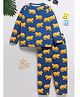 DEAR TO DAD Cotton Woven Full Sleeves Animal Printed Coordinating Night Suit Set - Navy Blue