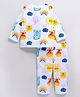 DEAR TO DAD Cotton Woven Full Sleeves Baby Animals Printed Coordinating Night Suit Set - White