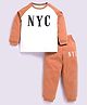DEAR TO DAD Cotton Woven Full Raglan Sleeves NYC Text Printed Night Suit Set - Brown
