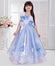 Tiny Kingdom Satin Woven One Shoulder Ruffles Sleeves Floral Stone Designed Gown - Blue