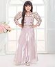 Tiny Kingdom Satin Woven  Beads Embellished Top & Palazzo With Three Fourth Sleeves Floral Embroidered Jacket Set - Pink