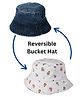 DukieKooky Cotton Mild Washed & Cupcakes Printed Reversible Bucket Hat - Blue - Circumference - 53 cm