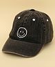 DukieKooky Cotton Smiley Face Embroidered Adjustable Baseball Cap - Black - Circumference 56 Cm